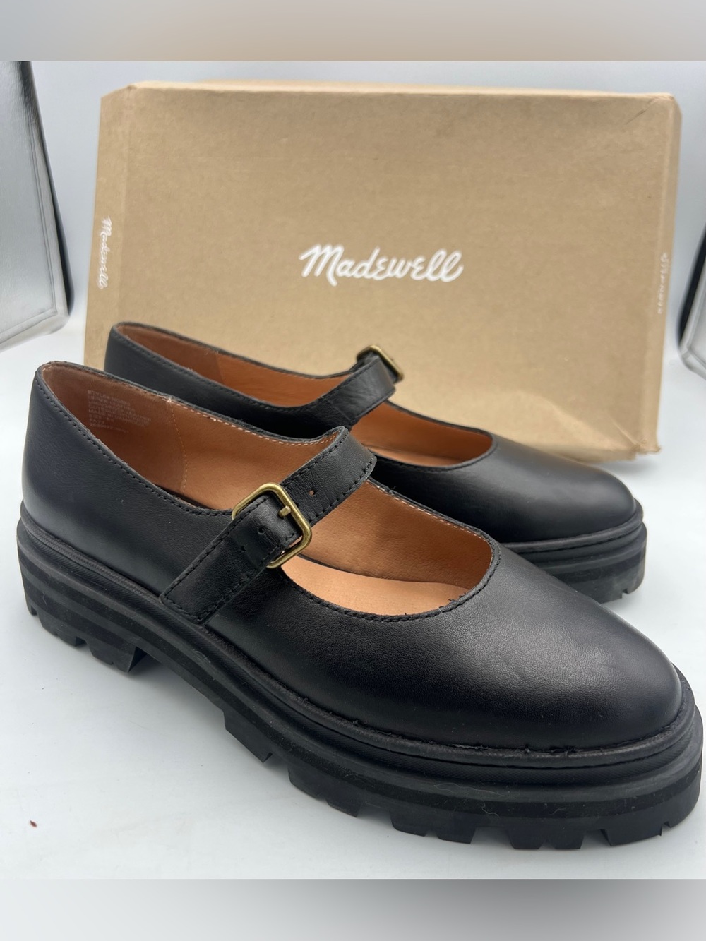 Madewell The Freya Platform Lugsole Mary Jane Black Leather Women’s Size 8.5 NEW
